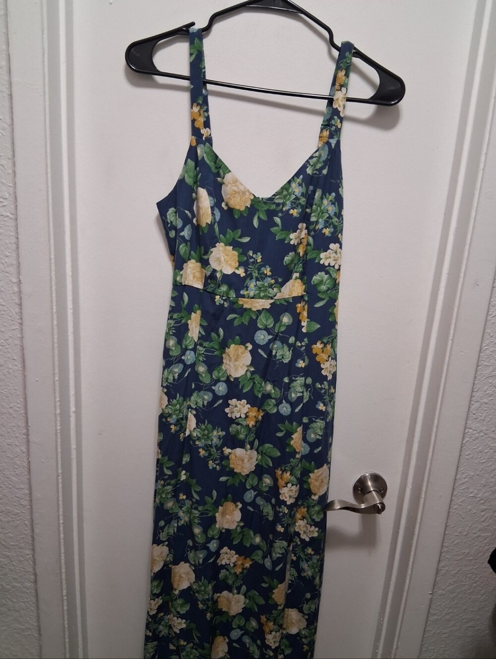 Old Navy Navy Maxi Dress with Yellow Floral Print
